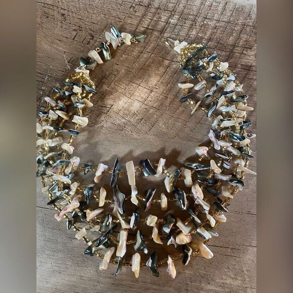 Vintage Women’s Necklace Choker 4 Strand Abalone Mother Of Pearl Japan 16" - Picture 2 of 4